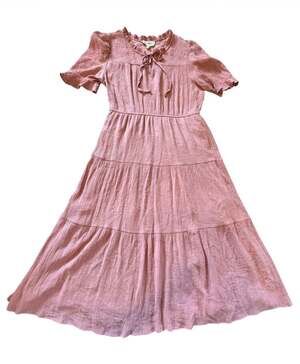 Sweet Wanderer Pink Textured Tiered Midi Dress Women's XL Flutter Short Sleeve